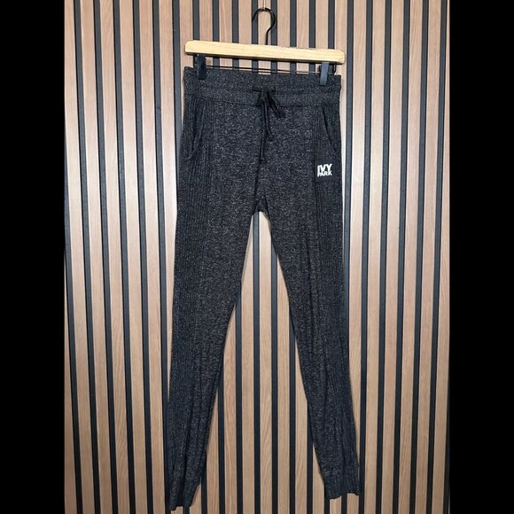 Ivy Park Ribbed Pants Small Gray Pull On Joggers Ribbed Drawstring Stretch - Picture 1 of 10
